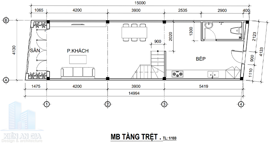 Mặt bằng bố trí công năng tầng trệt