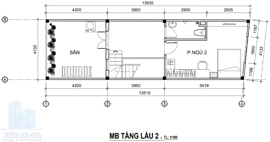 Mặt bằng bố trí công năng lầu 2